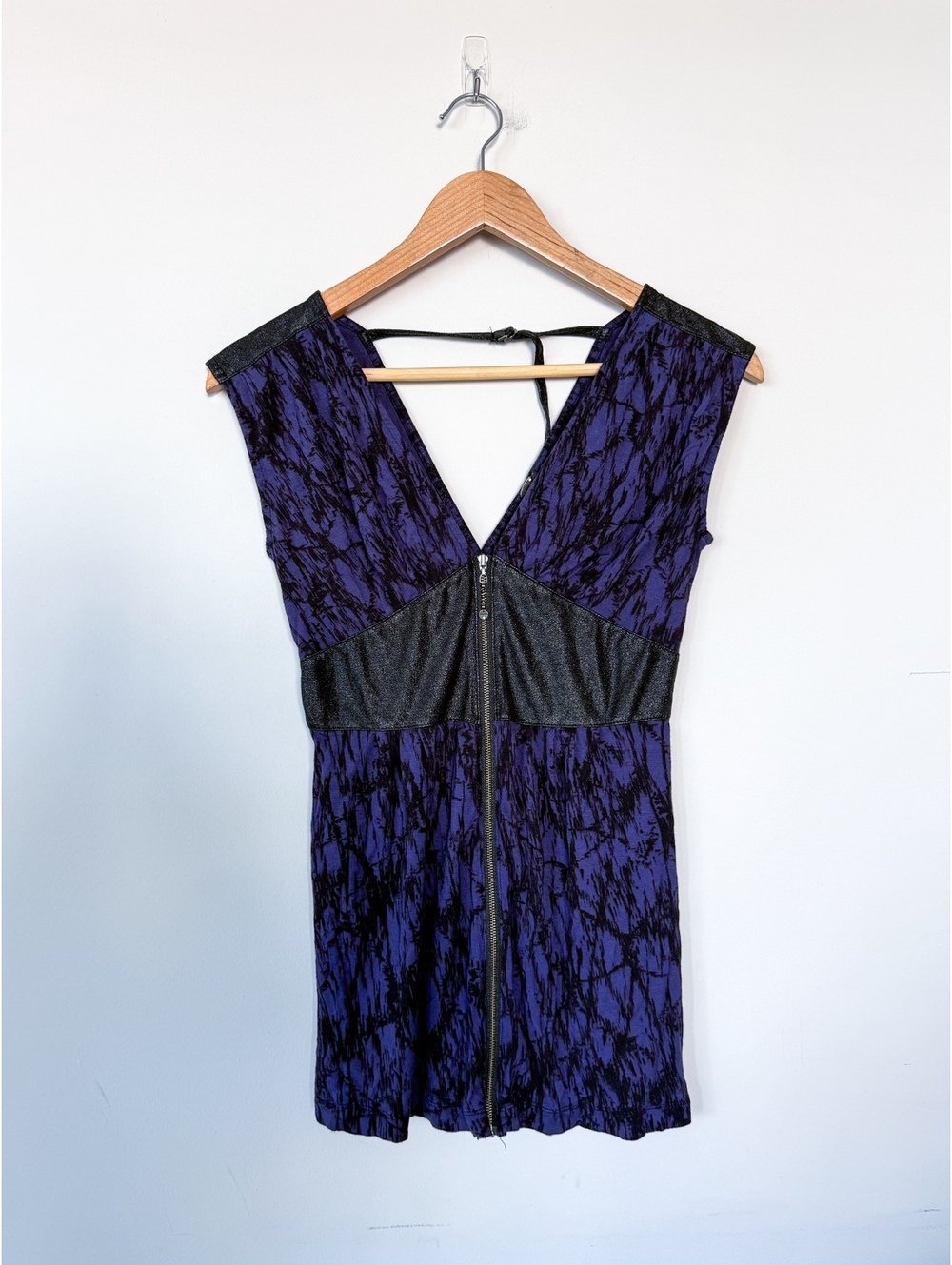 VTG Y2K 2010s Guess Mixed Media Club Dress Babydoll Tank Top Zipper Jersey Shore